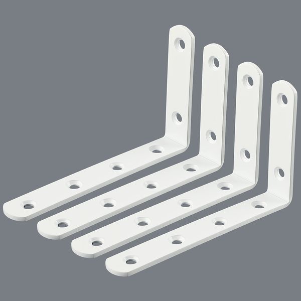 Sayayo Shelf Bracket Corner Brace Angle Bracket Shelf Support Wall Hanging 125mm*75mm, Stainless Steel White Finished, 4 Pcs, EJ5207W-4P