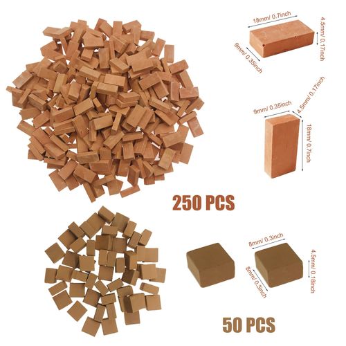 Cayway 300 PCS Mini Red Wall Bricks Miniature Brick Scale Model Bricks, 2 Size Mini Bricks Model Sand Table Micro Landscape Accessories DIY Dollhouse Bricks Diorama Fairy (300PCS Red Bricks)
