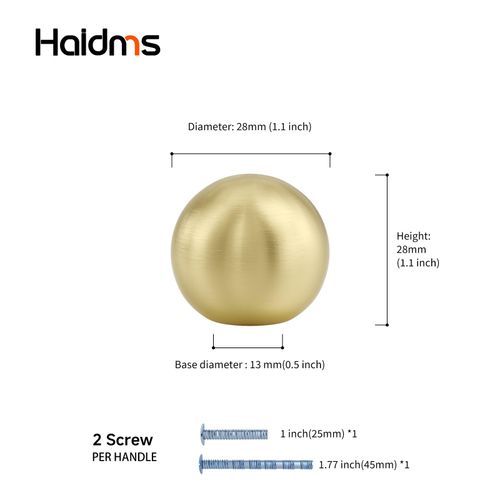 Haidms 10 Pack Gold Cabinet Knobs Brushed Gold Ball Knobs for Kitchen Bathroom Round Brass Cabinet Handles, Aluminum Alloy
