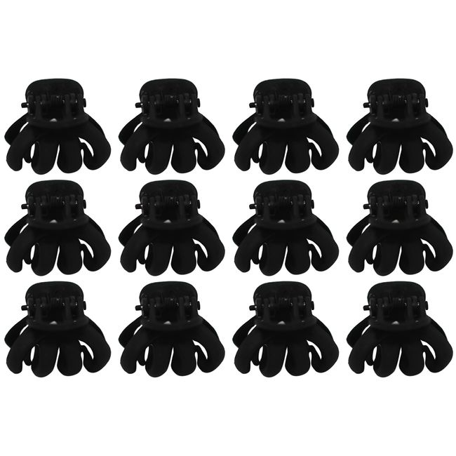 Pack of 12 Mini Small Octopus Claw Clips for Kids and Adults, Bulldog Design (Black)