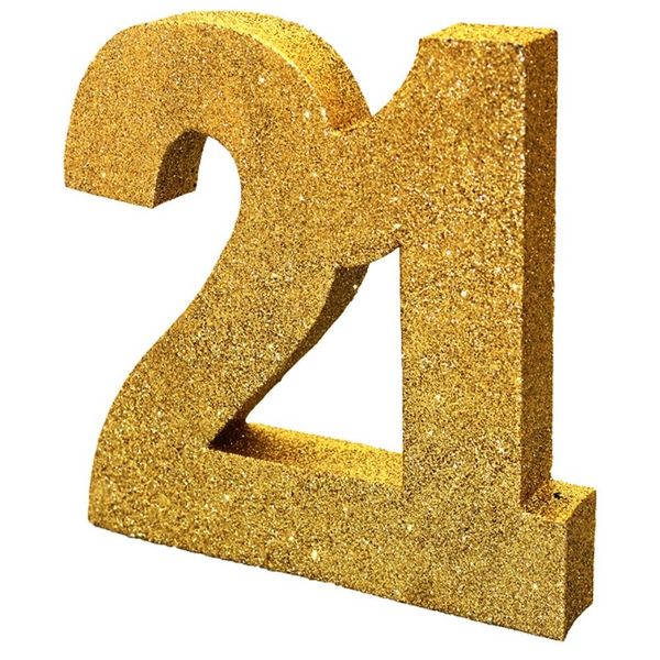 Number 21 Glitter Table Decoration Gold