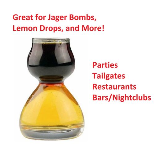 QUAFFER Double Bubble Layered PLASTIC Shot Glass Plus Recipe Card – Clear Chaser Shot Glass Jigger for Smooth Tasty Shots – Fun Unique Split Shot Glasses Barware (Set of 4)