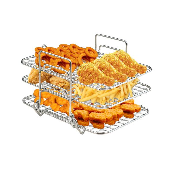 Air Fryer Rack for Ninja Dual Air Fryer Compatible with Ninja Air Fryer DZ201/DZ401 3-Layer Dehydrator Rack 304 Stainless Steel Air Fryer Accessories for Ninja Dual Zone Air Fryer, Oven, Microwave