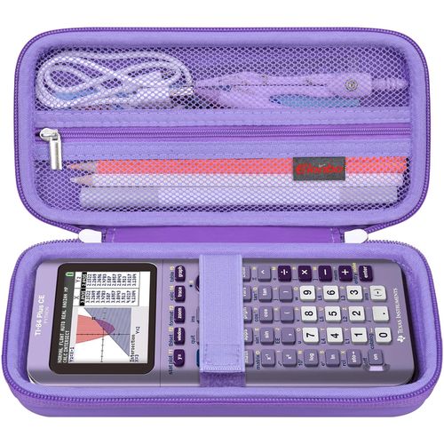 Elonbo Carrying Case for Texas Instruments TI-84 Plus CE/TI-84 Plus/TI-83 Plus/TI-83 Plus CE Color Graphing Calculator, Extra Mesh Pocket Fits Charging Cable Charger Manual,Purple+Inside Purple