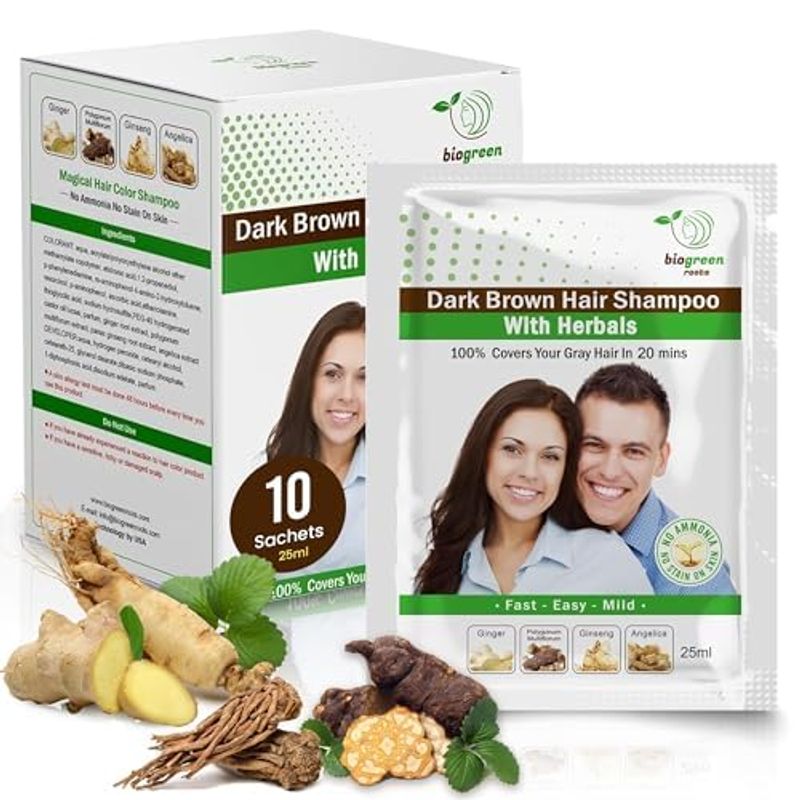 Biogreen Roots Shampoo Dark Brown 20 pouches with gloves-Hair color ...