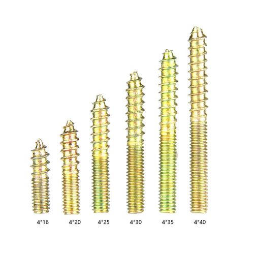 M4 Hanger Bolts, 110pcs 16/20/25/30/35/40mm Double Headed Bolts Wood Dowel Screw Self-Tapping Screw 4mm Hanger Bolts for Wood Joint Furniture Legs