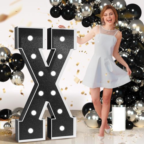 Marquee Letters Black Birthday Decorations: Large 4 Feet Tall Light Up Letters for Party Decor Baby Shower Big Foam Cardboard Letter X