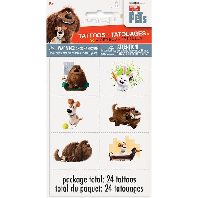 Unique The Secret Life Of Pets Party Temporary Tattoos - Assorted Designs, 24 Pcs