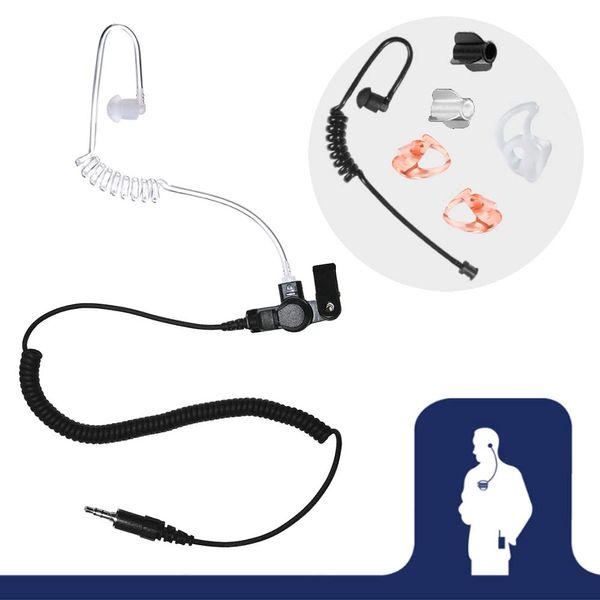 Radio Earpiece, 3.5mm Fox Threaded Listen Only EP1013XC by Earphone Connection, Coiled Acoustic Tube Privacy Headset, Compatible with Shoulder Speaker Microphones, Includes Exclusive Accessory Pack