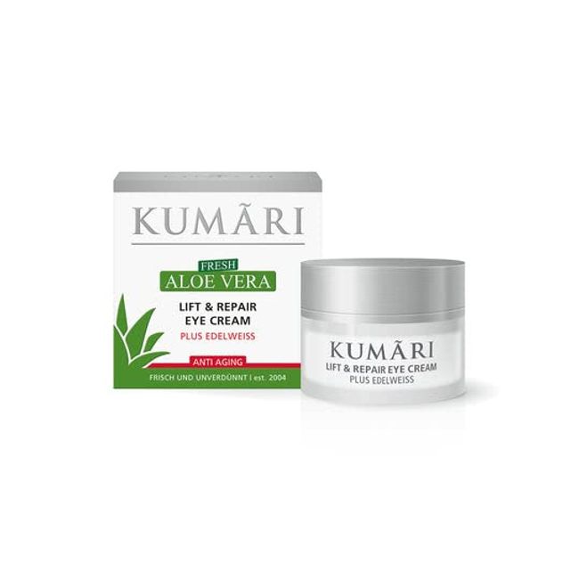 KUMARI Lift & Repair Eye Cream mit Aloe Vera + Edelweiss spendet Feuchtigkeit & glättet Fältchen – Anti-Aging Augencreme mit 70% unverdünntem BIO Aloe Vera Pflanzensaft (15ml)