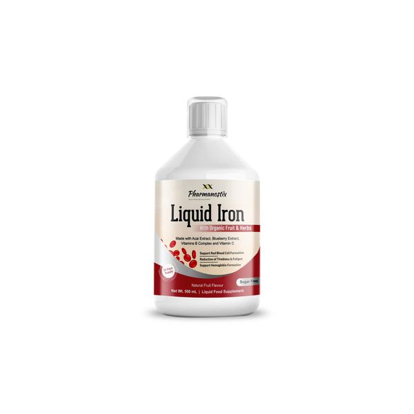 Pharmanostix Liquid Iron Supplement 500 mL - Made with Organic Fruit and Herbal Blend - Supported with Acai Powder, B Complex and Vitamin C - Mixed Fruit Flavour - Suitable for Vegans