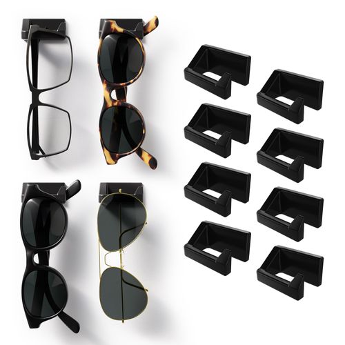 MELEN Adhesive Sunglass Organizer Wall (8-Pack) - Strong and Compact Glasses Holder, Sunglass Holder for Car and Wall - Black