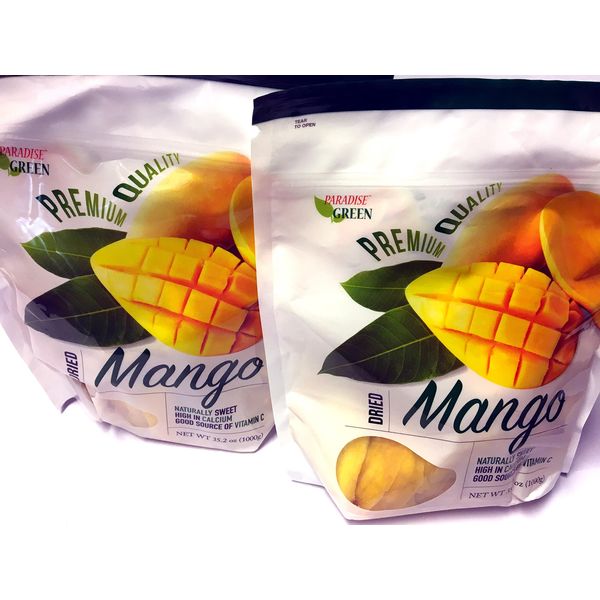 Paradise Green Dried Mango Premium Quality 35 Oz (2 Pack)