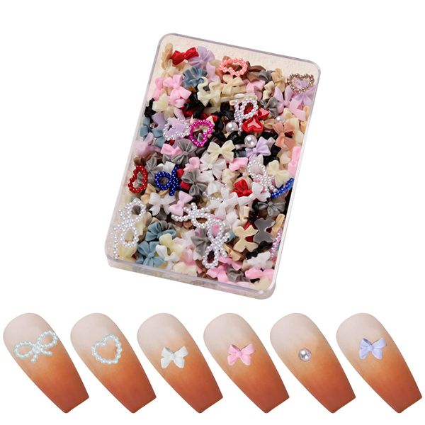 Nail Parts, Approx. 300 Pieces Set, Clear Aurora Ribbon, Bow, 3D Dimensional, Bow, Nail Art, Jewelry Parts, Handmade Decoration Parts, Accessory Parts, for Resin (Multi Ribbon)