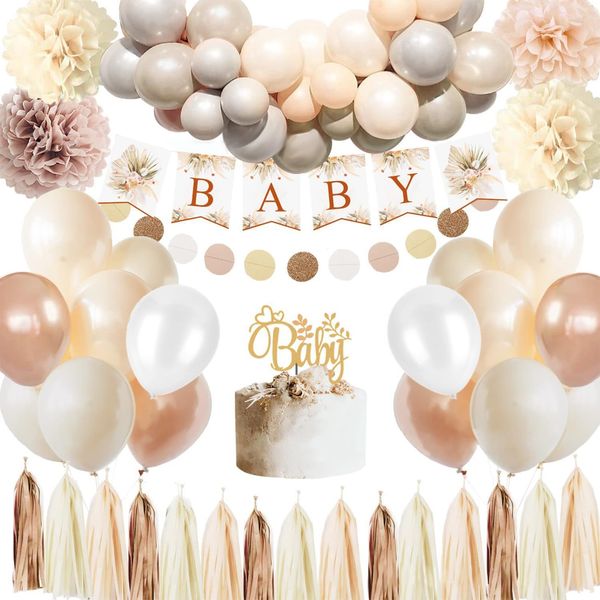 56 Stück Baby Shower Beige Baby Party Dekoration Mädchen Junge Babyshowerparty Deko Babyparty Ballon Girlande für Baby Boy Girl Boho Deko