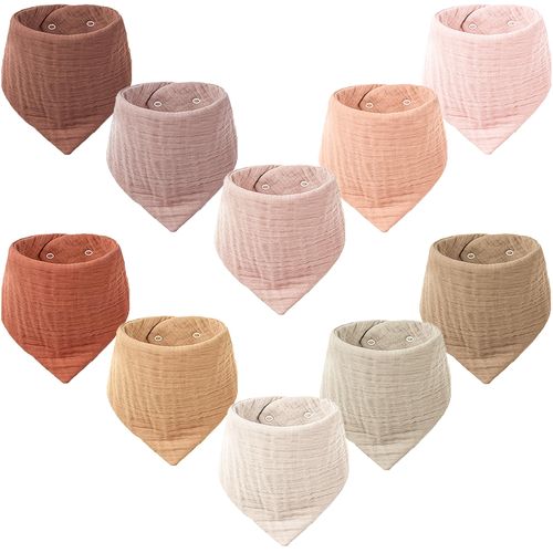 Konssy Muslin Baby Bibs 10 Pack Baby Bandana Drool Bibs 100% Cotton for Unisex Boys Girls,10 Solid Colors Set for Teething Drooling