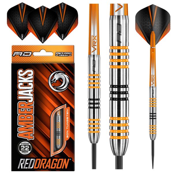 Red Dragon Amberjack 3: 22g - Tungsten Darts Set with Flights and Stems