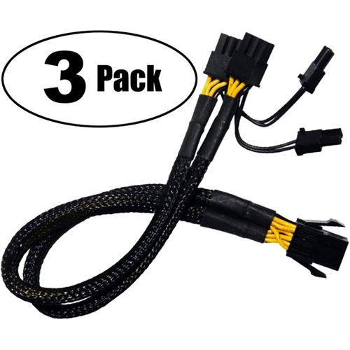 16 AWG PCI-e 6 Pin to Dual PCIe 8(6+2) Pin Graphics Card PCI Express Power Adapter GPU VGA Y-Splitter Extension Cable Video Card Sleeved Power Cable 16-inches (3 Pack) TeamProfitcom
