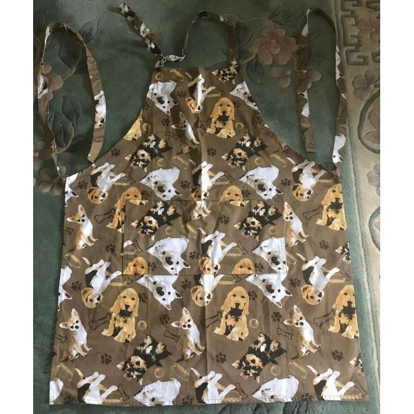 Pets At Home Two Pocket Apron with Dogs, Puppies, Paw Prints & Bones! Adorable!