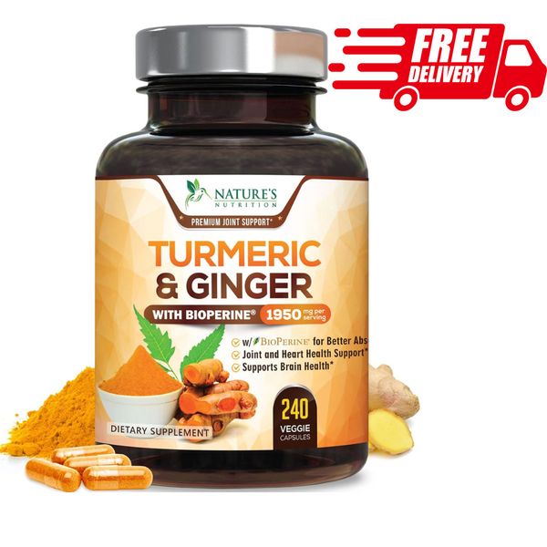 Tumeric Curcumin with BioPerine & Ginger, Black Pepper 1950mg 240 Capsules, USA