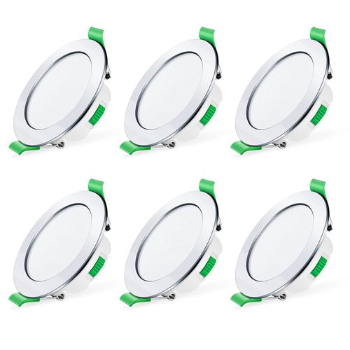 ALUSSO LED Downlights Ceiling Dimmable 7W Ultra Slim LED Recessed Ceiling Lights IP44 Bathroom Spotlights Ceiling Lights, 3000K 4000K 6500K Adjustable LED Down Lights Indoor Ceiling Chrome, 6 Pack