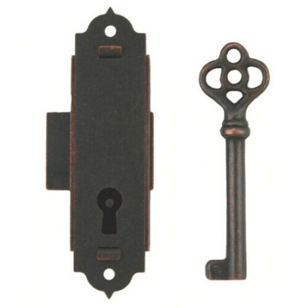 Antique Narrow Cabinet Door or Grandfather Lock Case Lock w/Skeleton Key | L-5