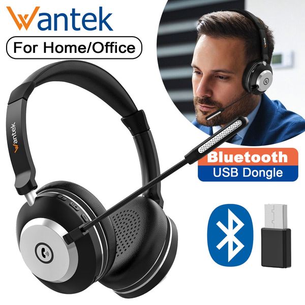 Bluetooth Work Headphones with Microphone USB Dongle Gaming Headset for PC/Phone