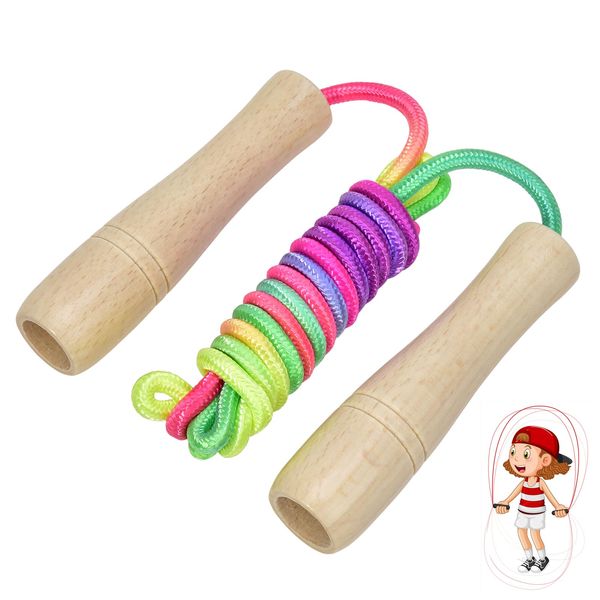 Premium Springseil Kinder, Linkgood 260cm Seilspringen Skipping Rope Kids mit Holzgriff für Jungen & Mädchen, Verstellbares Regenbogen Springseil, Ideales Einschulungsgeschenk, Geburtstagsgeschenk