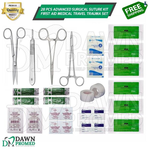 28 Pcs Advanced Surgical Suture Kit EMT EMS First Aid Medical Travel Trauma Set