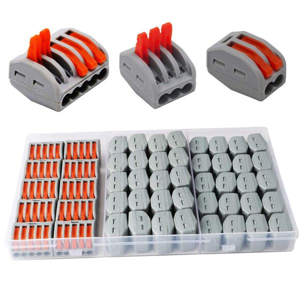 CESFONJER Lever Nut Connector, 50 Pack Assortment Conductors Compact Wire Connectors 2 Holes (20pcs), 3 Holes (20pcs), 5 Holes (10pcs).