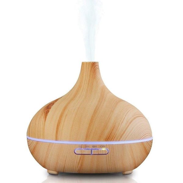 Aroma Essential Oil Diffuser, JoySusie 500ml Wood Grain Ultrasonic Cool Mist Whisper-Quiet Humidifier with Color LED Lights Changing & 4 Timer Settings, with Remote Control (Brown)