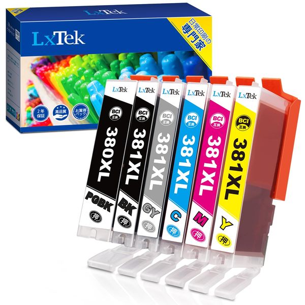 LxTek TS8130 TS8230 TS8330 Compatible Ink Cartridge for Canon 381 380 6 Color Set Large Capacity Instruction Manual Included Remaining Level Indicator Individual Packaging Compatible with Canon