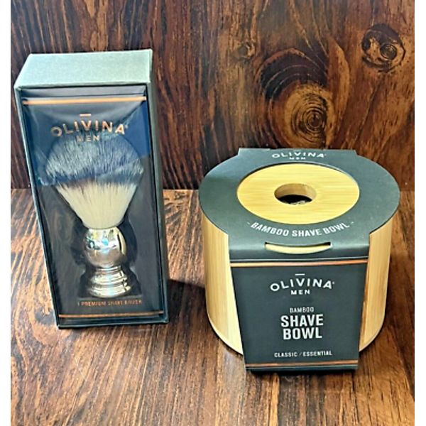 Olivina Men Bamboo Shave Bowl & shave brush