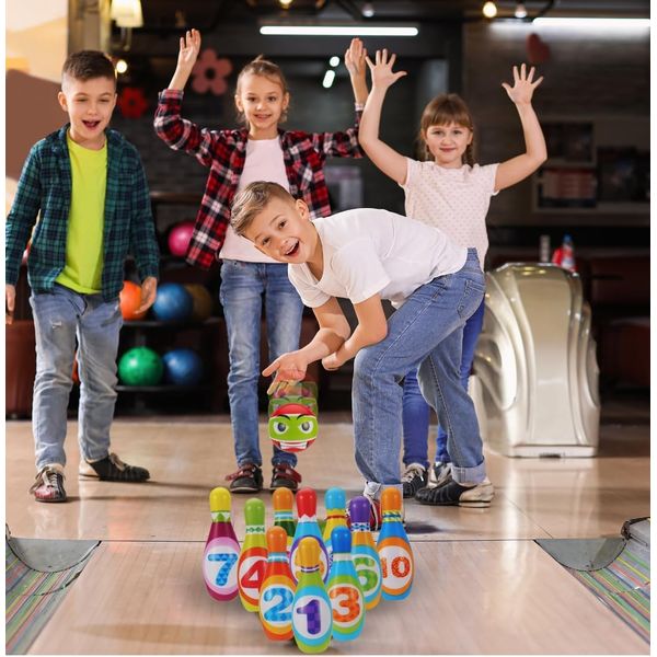 Manda® Skittles - Kegelspiel für Kinder, Tragetasche inklusive, Spielzeug für Kinder von 1 bis 6 Jahren, Geschenk für Kinder, Montessori-Spielzeug, Bowling Set Kinder, 10 Bowlings mit 14 cm.