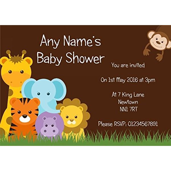Brown Cute Jungle Animals Personalised Baby Shower Invitations