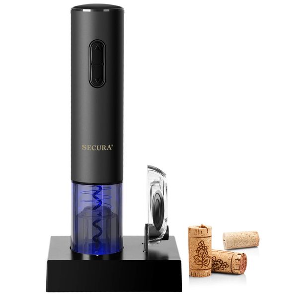 Secura Electric Wine Opener, Automatic Electric Wine Bottle Corkscrew Opener with Foil Cutter, Rechargeable (Black)