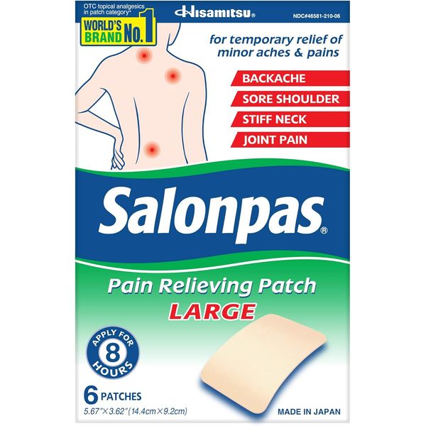 Salonpas Pain Relieving Patch, LARGE, 6 Count, for Back, Neck, Shoulder, 8 Hour