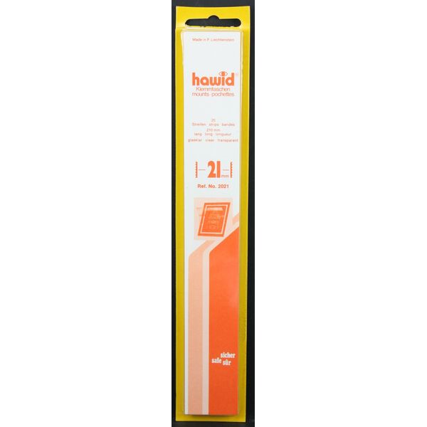 Hawid 25 210x21mm stamp mount strips. Clear.