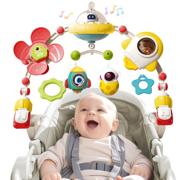 Musical Baby Stroller Arch Toys, Travel Car Seat Toys, Baby Play Arch Crib Accessory Toys, Mobile for Bassinet, Pram Activity Arch Bar Toys for Babies Infants