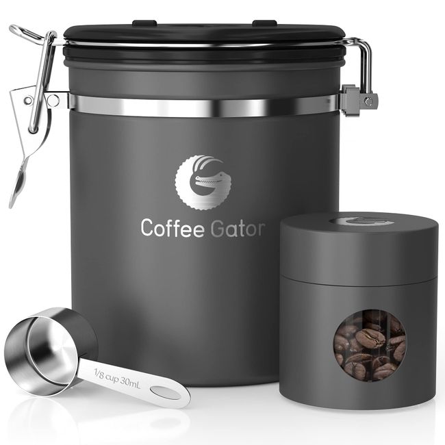 22oz Stainless Airtight Coffee Container w/ Date Tracker CO2-Release Valve  Scoop