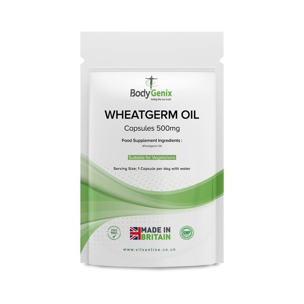 Bodygenix Wheatgerm Oil Capsules - 500mg Antioxidant Formula Heart Skin Joints Immune System Support Fibre Source Nutrient Rich Natural Vegan Friendly Supplement - 240 Caps 8 Month Supply