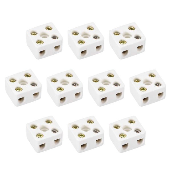 uxcell 2 Way Ceramics Terminal Blocks High Temp Porcelain Ceramic Connectors 21.5x19.5x14.2mm for Electrical Wire Cable 10 Pcs