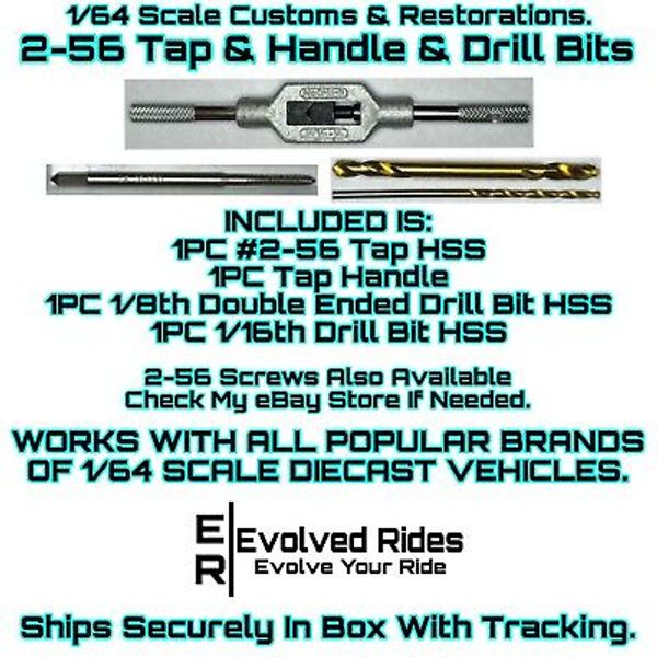 2-56 Tap & Handle & Drill Bits For 1/64 Custom Restoration Hot Wheel & Other
