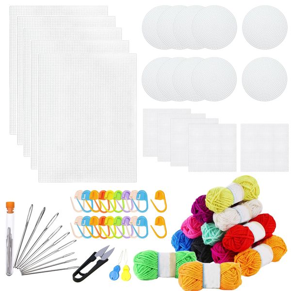 Allazone 45 Stück Mesh Canvas Sheets Plastic Canvas Kreuzstich Stoff Kunststoff Kreuzstich Kunststoff Baumwolle Stoff für Stickerei, Stricken und Häkelprojekte