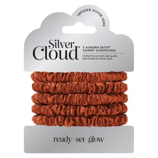 Silver Cloud Auburn Skinny Satin Scrunchies 5 Pack