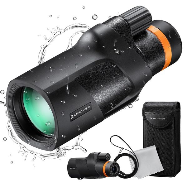 K&F Concept 12X50 IP68 Waterproof HD Monocular，Monoculars Telescope for Adults with BAK4 Prism & FMC Len for Bird Watching Hiking Hunting Camping Travelling, Black