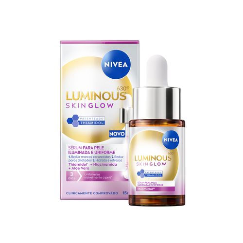 NIVEA LUMINOUS630® Skin Glow Sérum 15ml, Pele Uniforme, Glow Instantâneo, Reduz Manchas e Poros, Hidrata, Cuidado Facial Diário