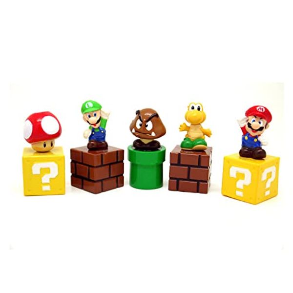 GLAHEART 5 Pieces Mario Bros Cake Topper Figurines,Mario Bros Birthday Party Cake Decorations for Boys