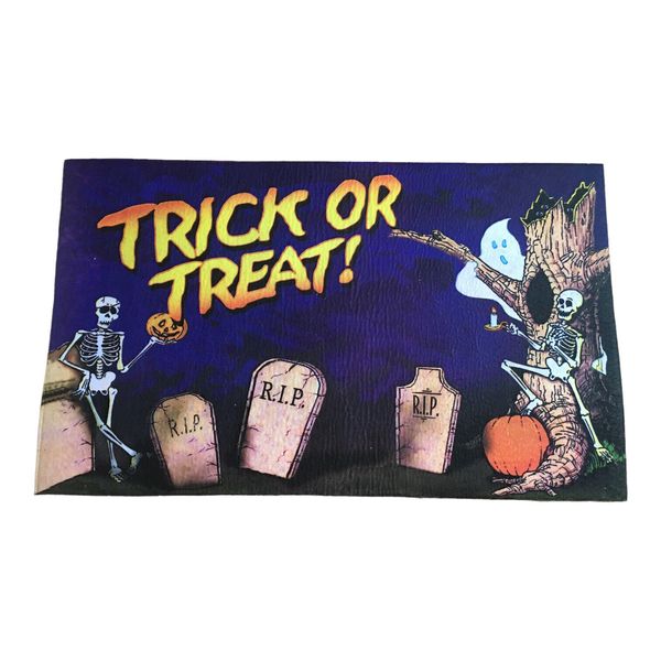 Vintage Halloween Trick or Treat Skeletons/Ghost/Graveyard Kitchen Patio Doormat