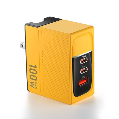 Bevewpol 100W USB C GaN Wall Charger US Plug 3 in 1 Foldable Fast Charging Block with Digital Screen for iPhone 16/16 Plus/16 Pro/16 Pro Max,15/14/13 Series,MacBook Galaxy,Pixel,iPad （Yellow